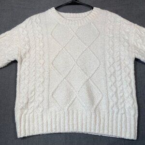 Lucky Brand White Cable Knit Sweater Recycled Polyester Blend Womens size Medium